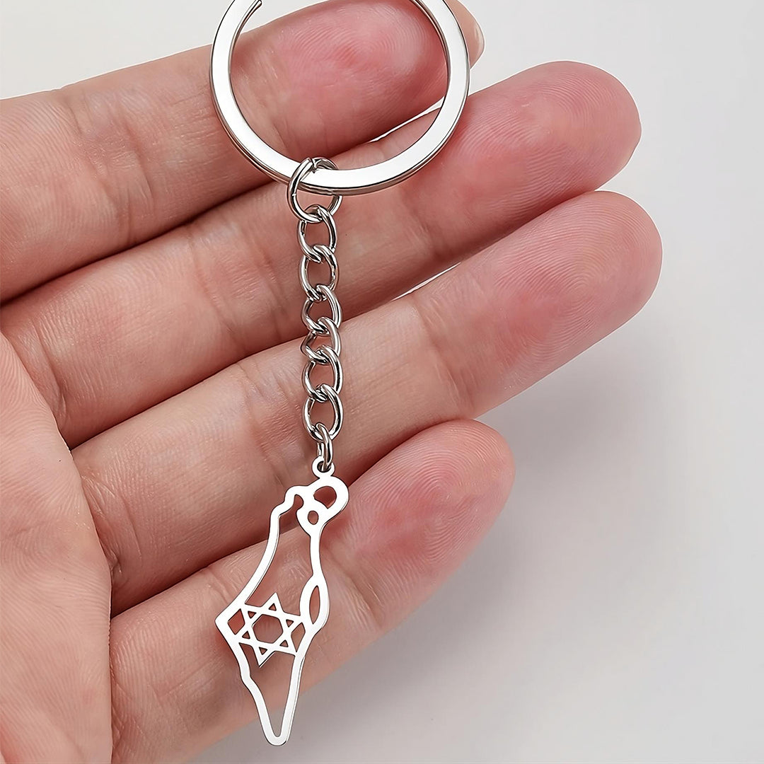 מחזיק מפתחות מפת א"י עם מגן דוד