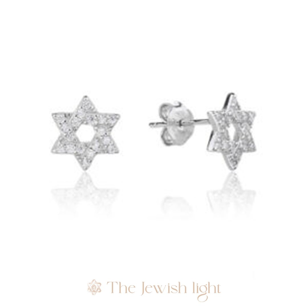 עגיל מגן דוד משובץ - כסף 925